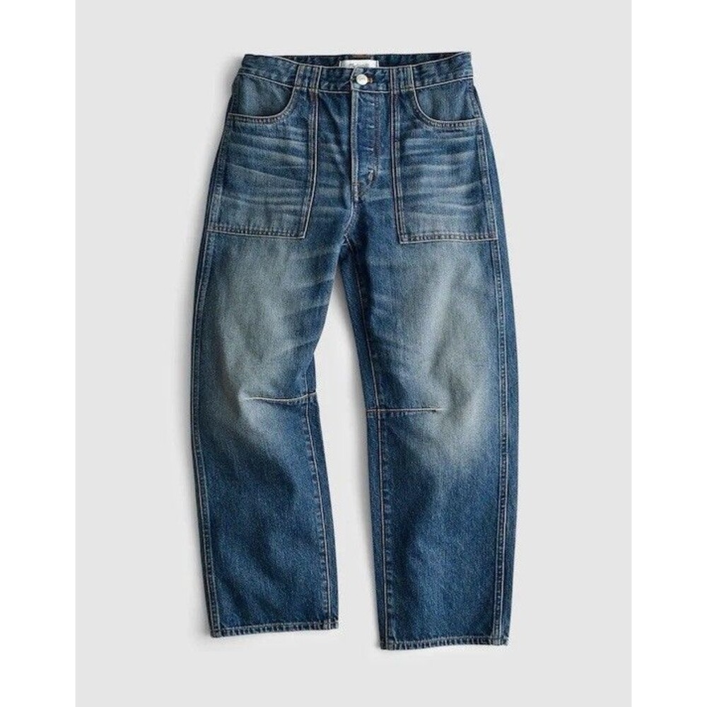 Madewell The Darted Barrel-Leg Jeans Size 32 Medium Wash Button Fly Blue Womens